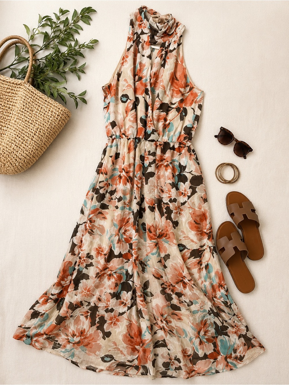 En Focus Studio Floral Halter Maxi Dress Size 8 - Picture 1 of 4